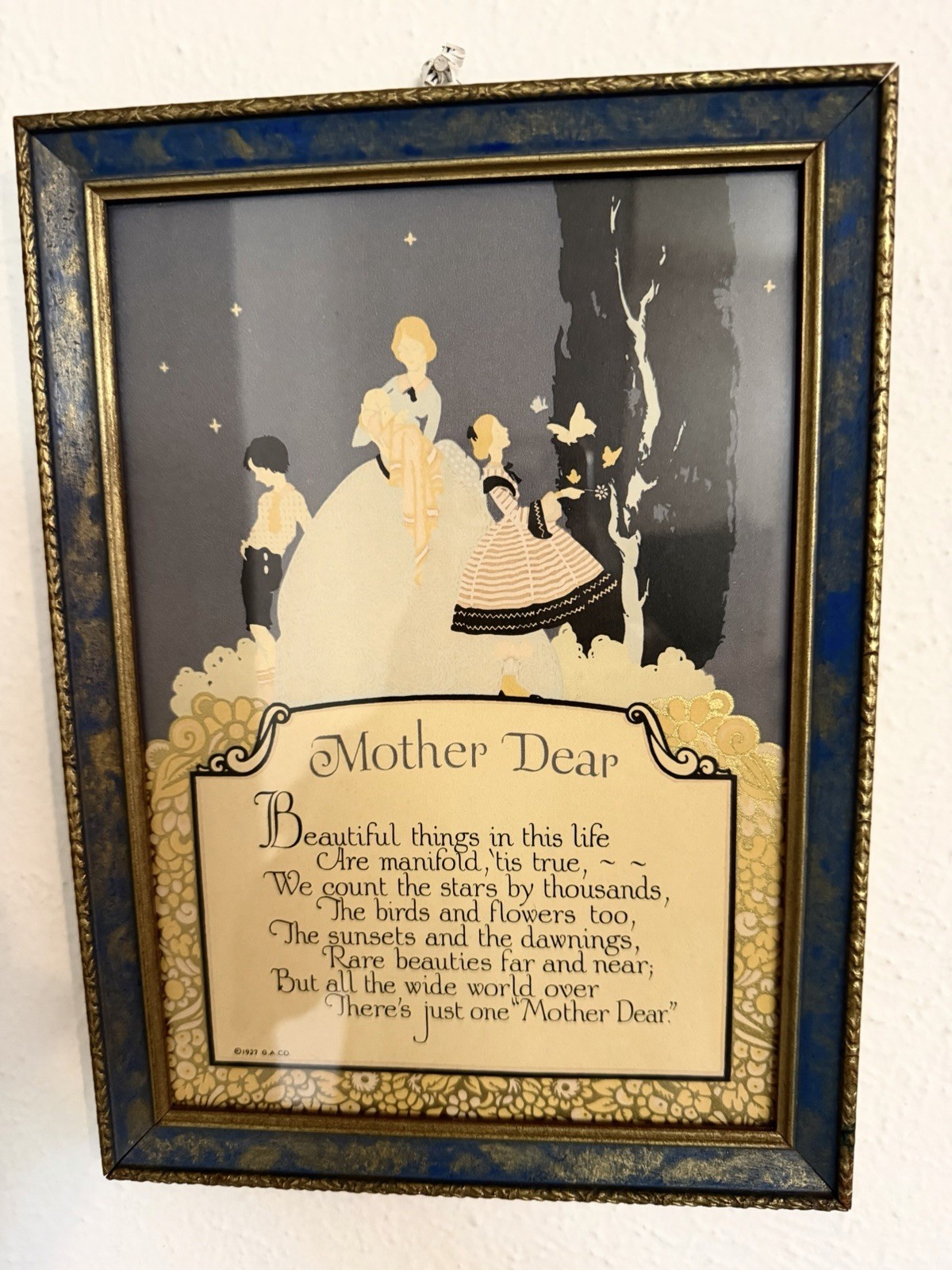 1927 G.A. Co. Art Deco “Mother Dear” Poem Orig Framed Print 8×11 Pochoir Style