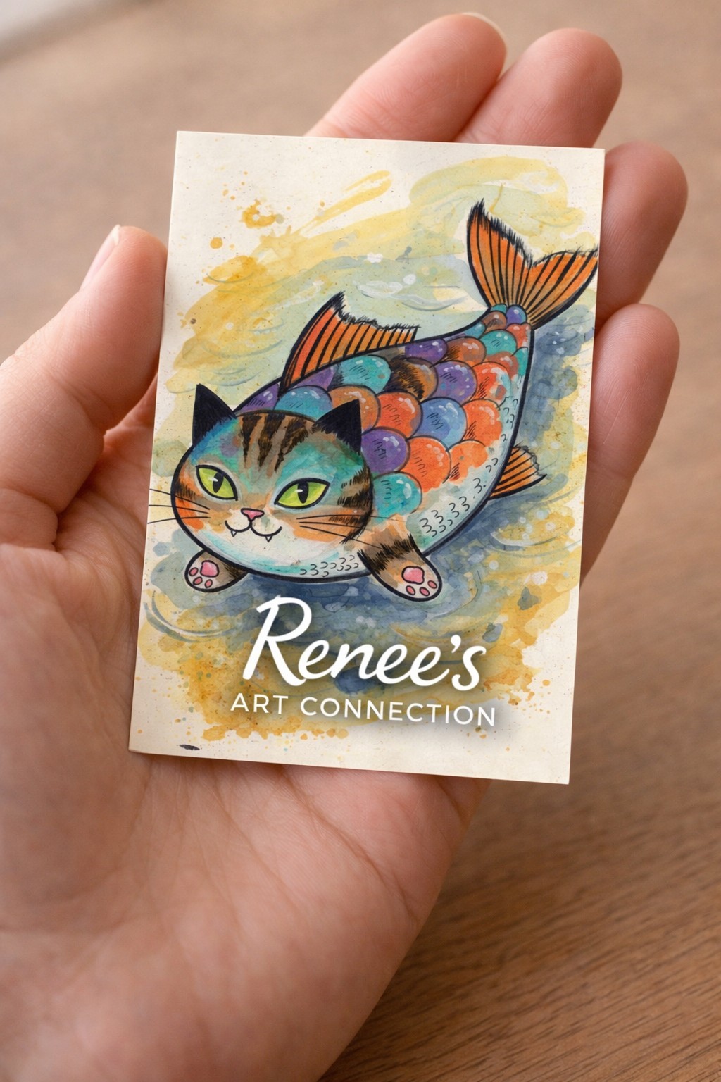 Aceo pring Catfish Kitty Art Cat Mermaid Fantasy Cute Kawaii