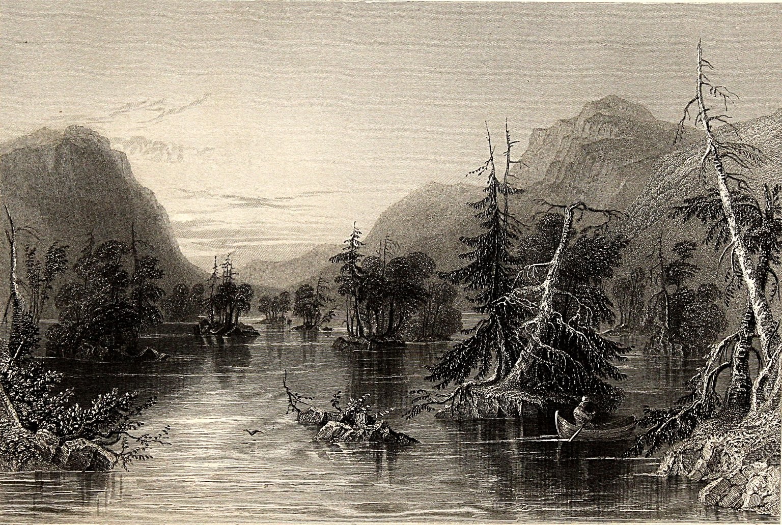 W.H. Bartlett “Scene Among the Highlands on Lake George” Antique Steel Engraving