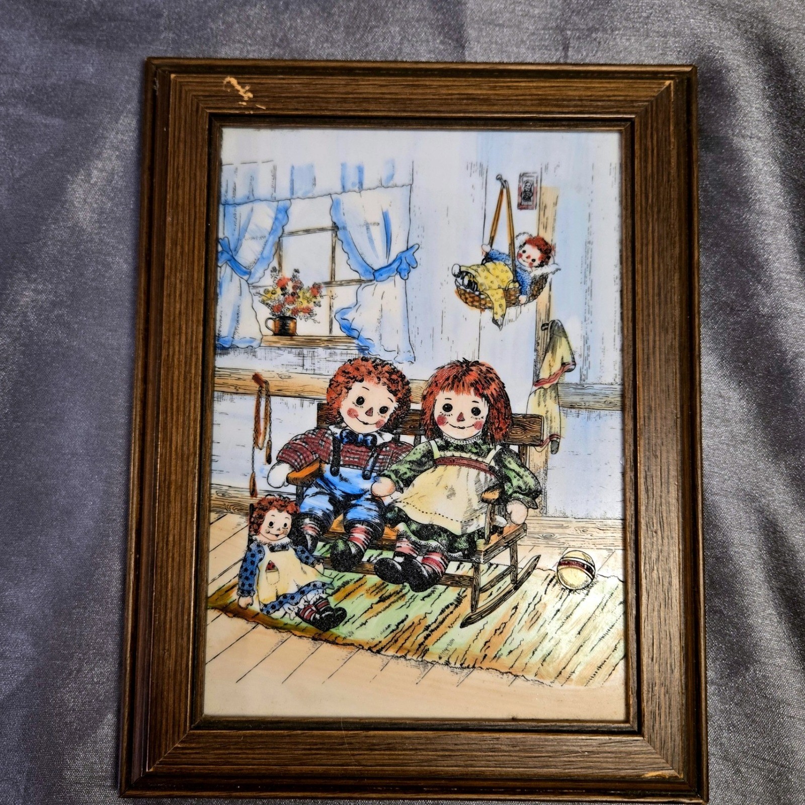 Vtg Marvetti Raggedy Ann Andy Cultured Ivory Engraving Hand Painted Framed Art