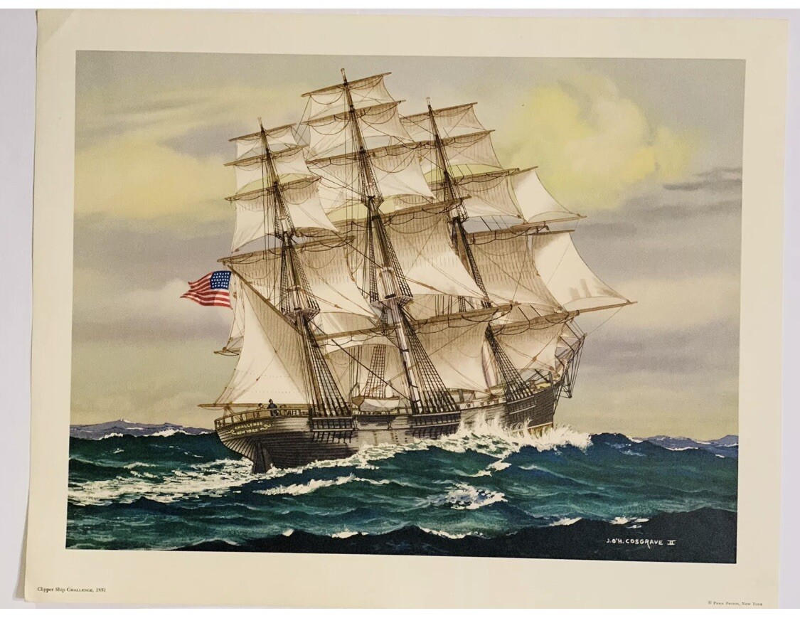 AMERICAN CLIPPER SHIPS 4 Prints JOHN O’HARA COSGRAVE II ~ AMERICAN SAILING 18×14