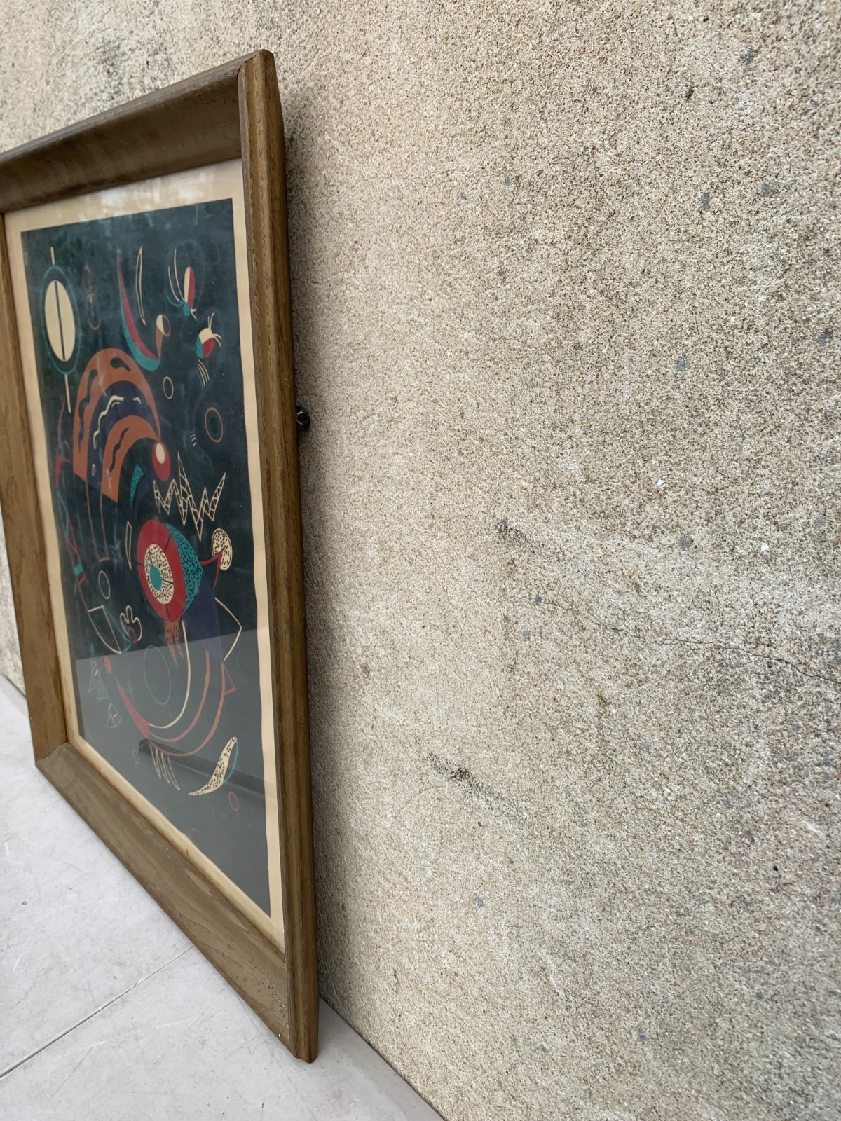 Kandinsky VTG 1938 Signed Heavenly Bodies Comets Abstract Framed Art 23X27″
