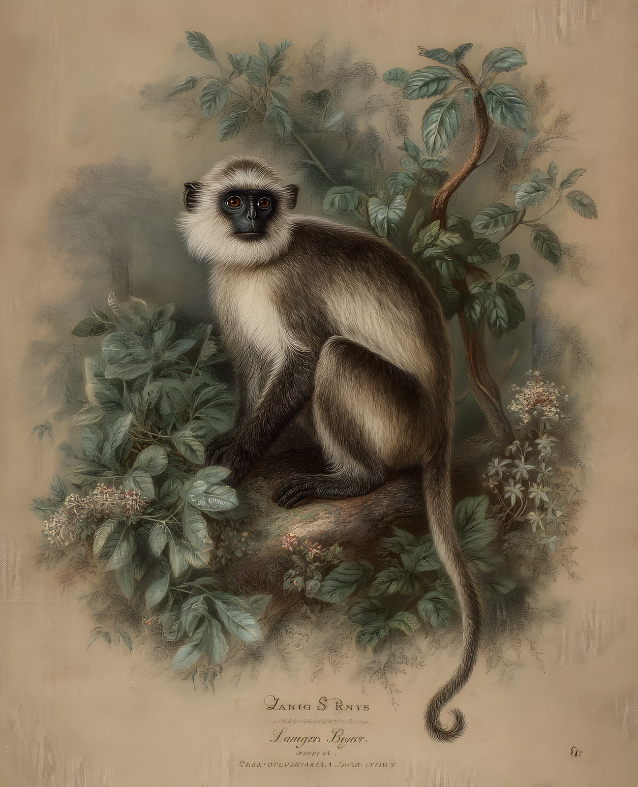 8×10 Monkey Botanical Portrait Art Print – 485681724