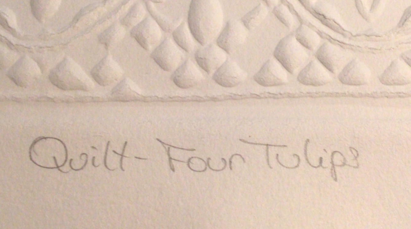 Vintage California Artist JUDY SEVERSON Embossed Quilt PRINT “Four Tulips” folk