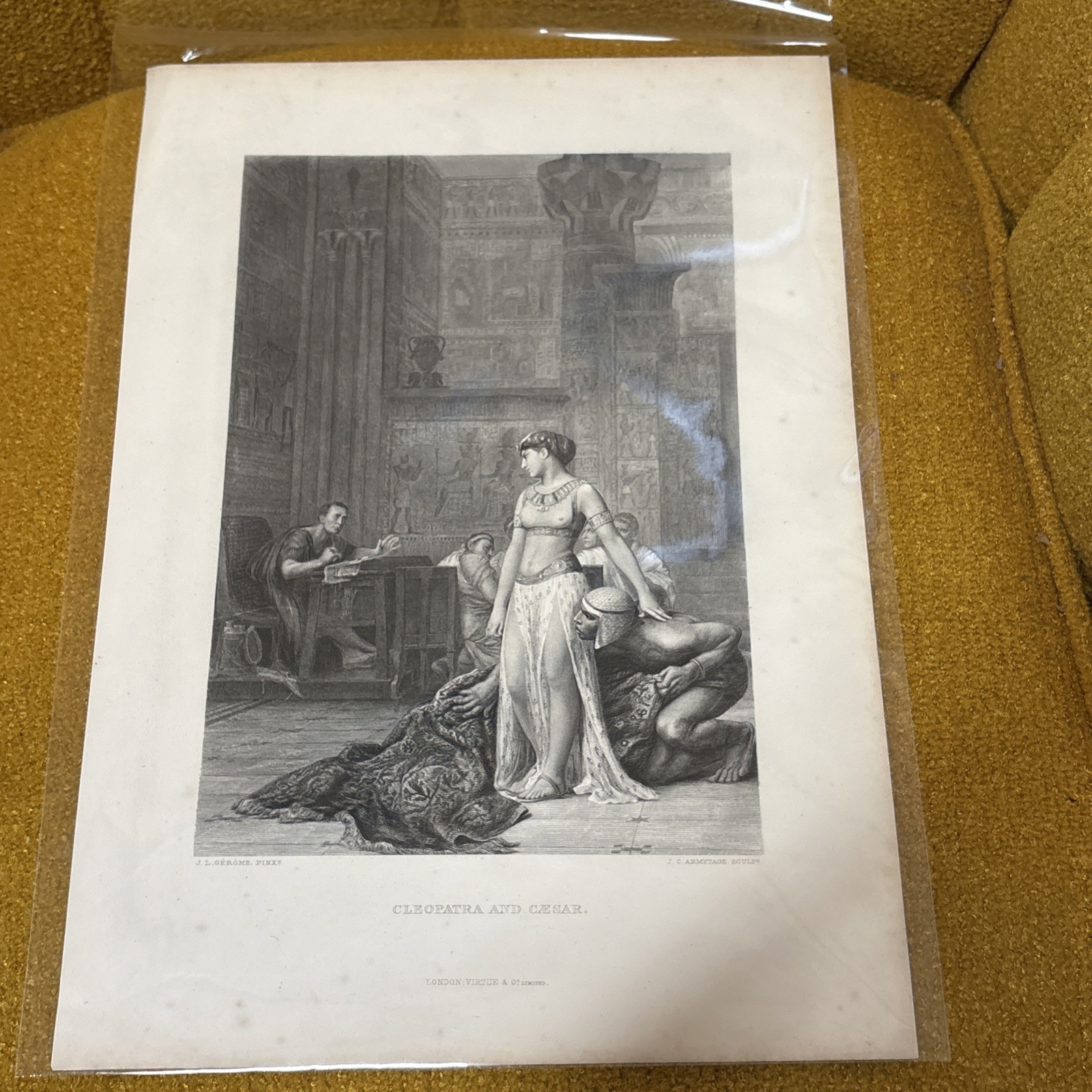 ANTIQUE ORIGINAL B/W ENGRAVING-CLEOPATRA AND CAESAR- 1870 London:VIRTUE @ Co
