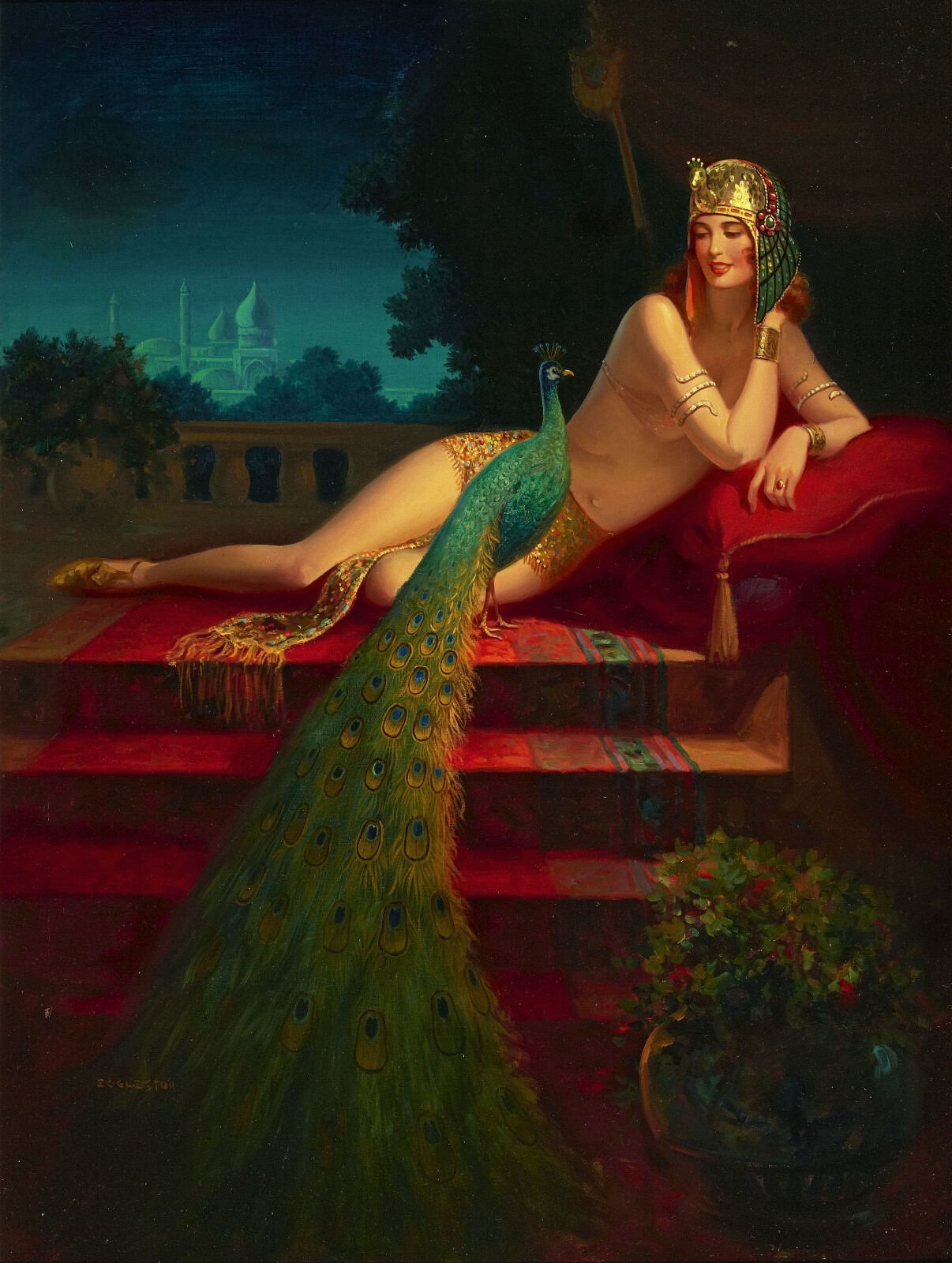 Lady And Peacock : Edward Mason Eggleston : Archival Quality Art Print 17×22
