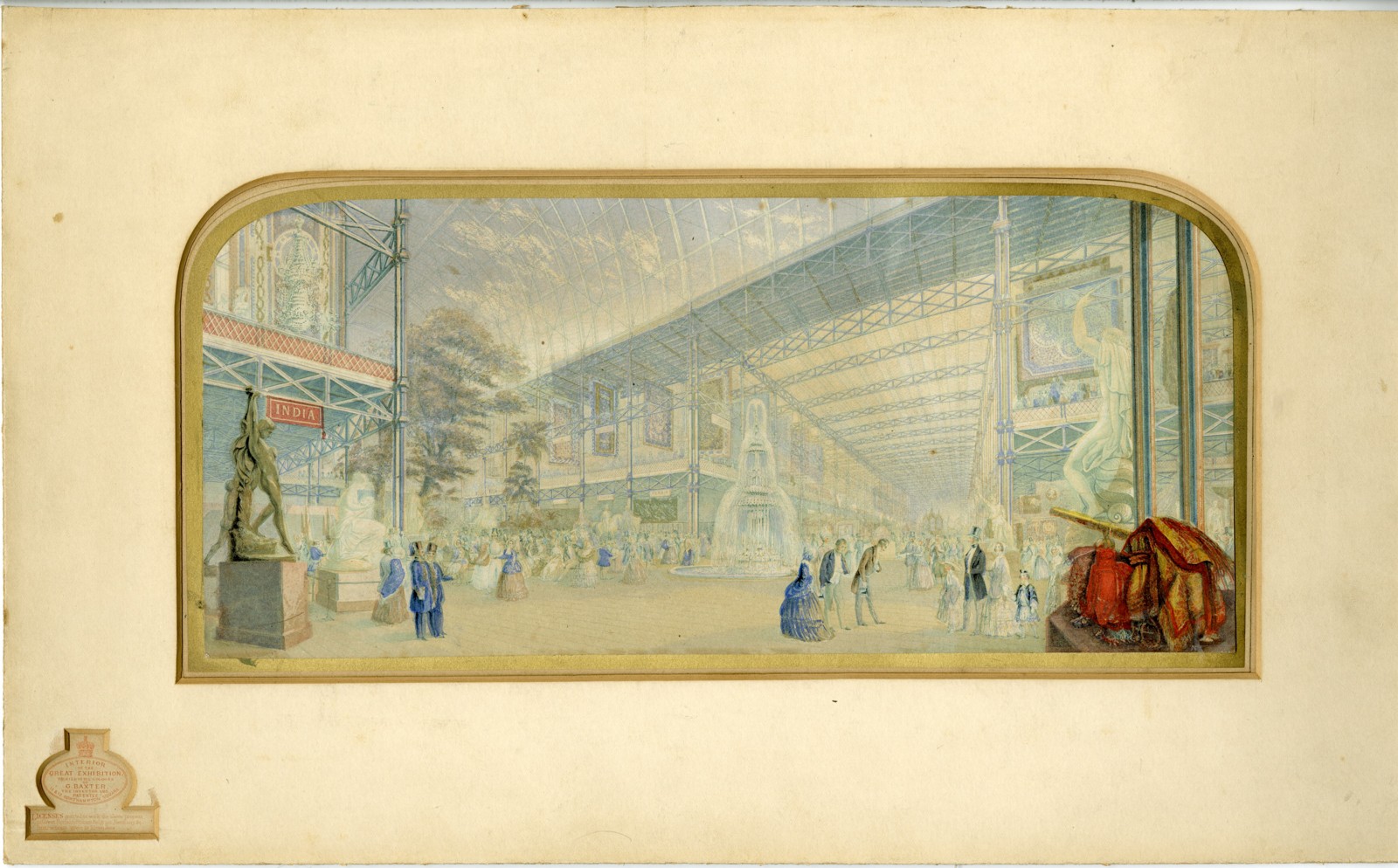 Antique Master Print-INTERIOR-GREAT-EXHIBITION-CRYSTAL-PALACE-Baxter-1851