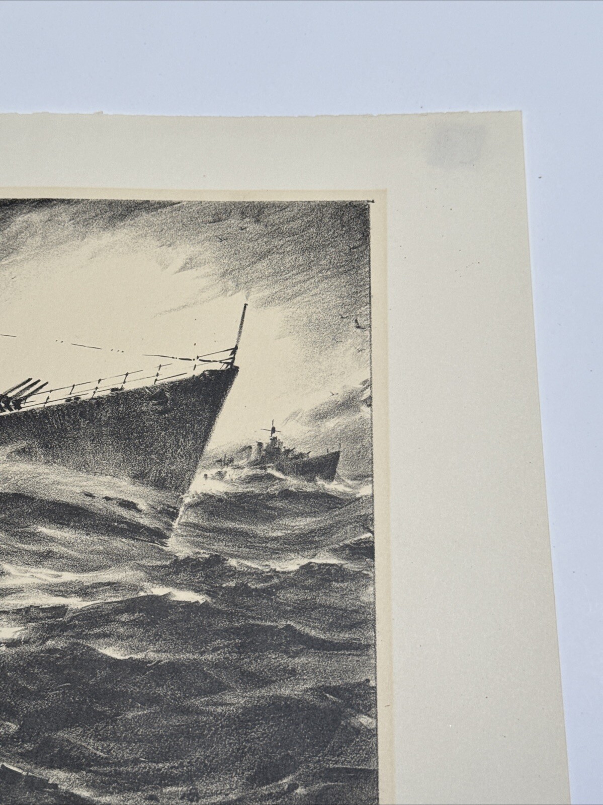 ARTHUR BEAUMONT LITHOGRAPH AMERICAN WPA STYLE NAUTICAL BOISE WAR SHIP SIGNED