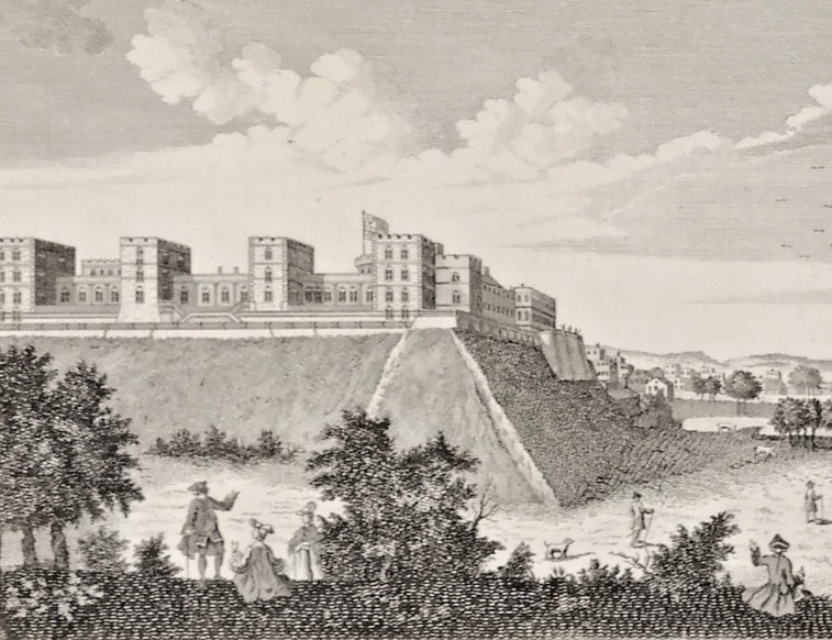 Antique Engraving. The Royal Palace at Windsor in Berkshire