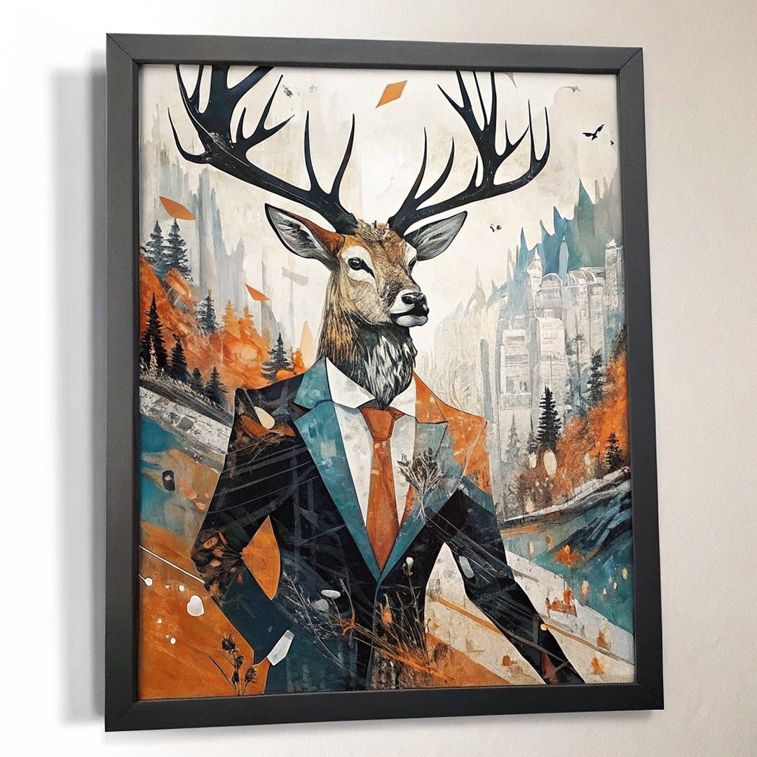 Stag In A Suit Artwork Abstract Stag Wall Art Digital Painting Deer Art Print (3