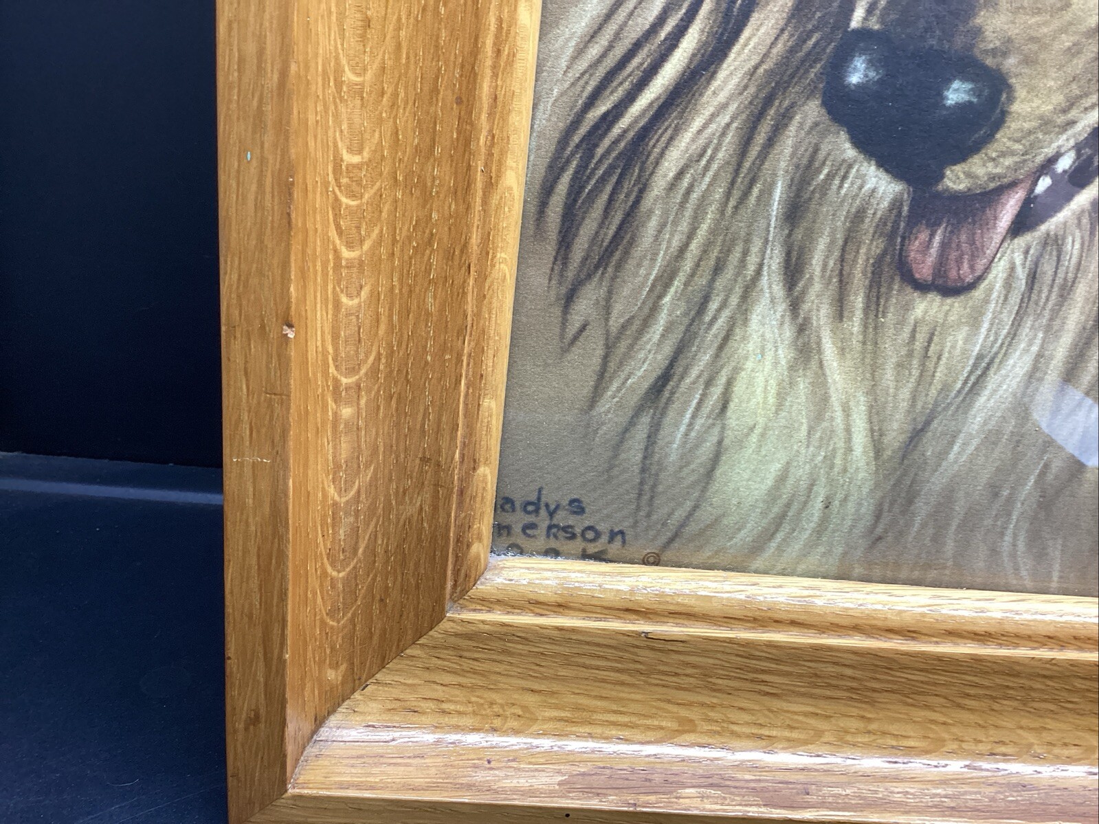 Vintage Gladys Emerson Cook 14×18 Collie Print In Wooden Frame