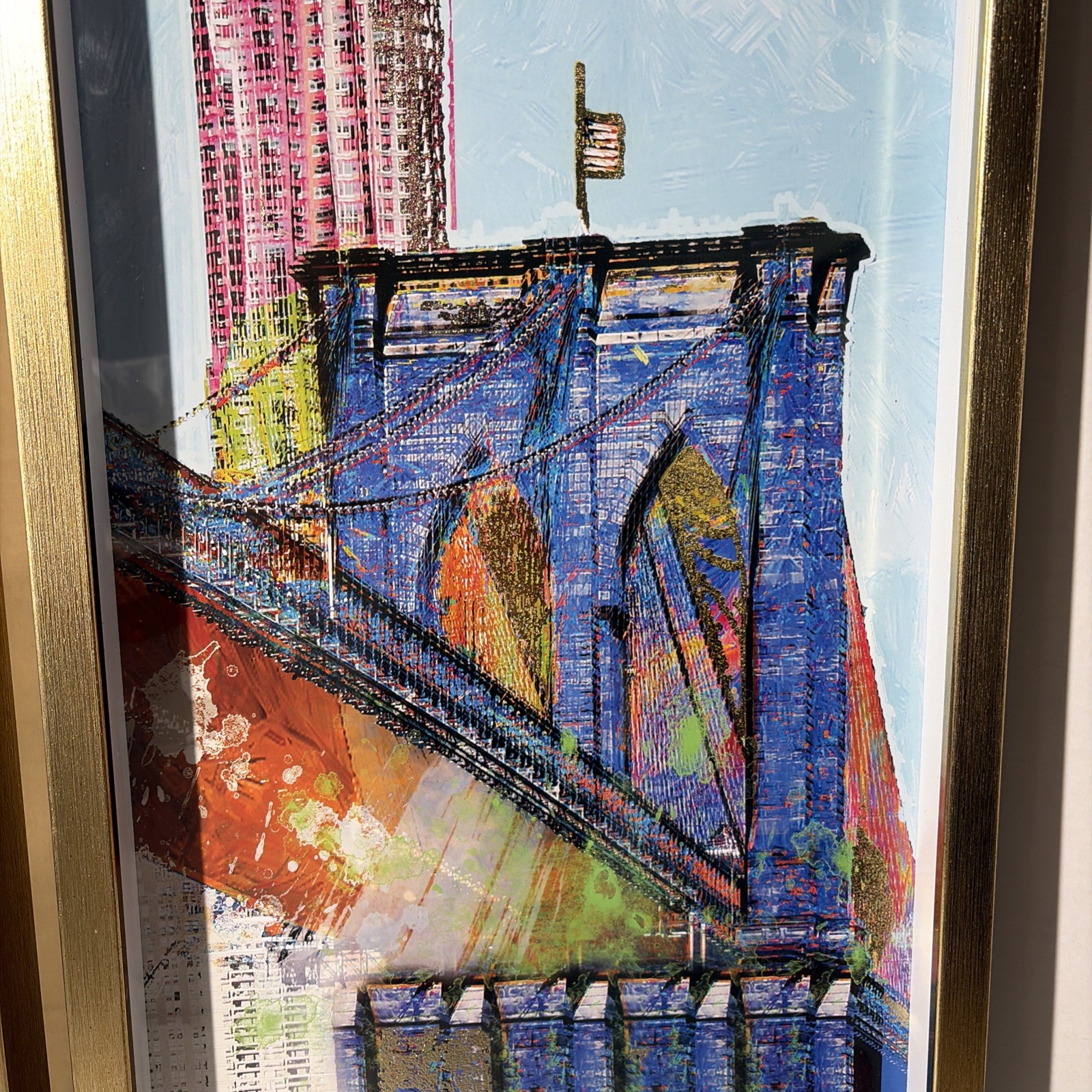 Pair Modern Abstract New York Time Square Brooklyn Bridge Manhattan Art Prints