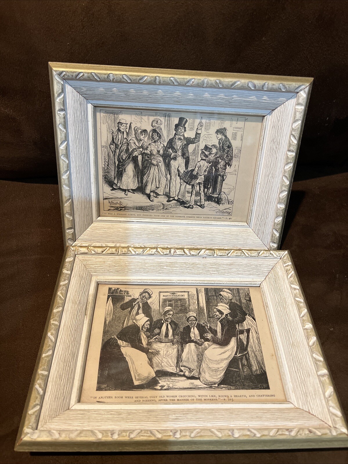 2 vintage framed pages from a book Wood Frame