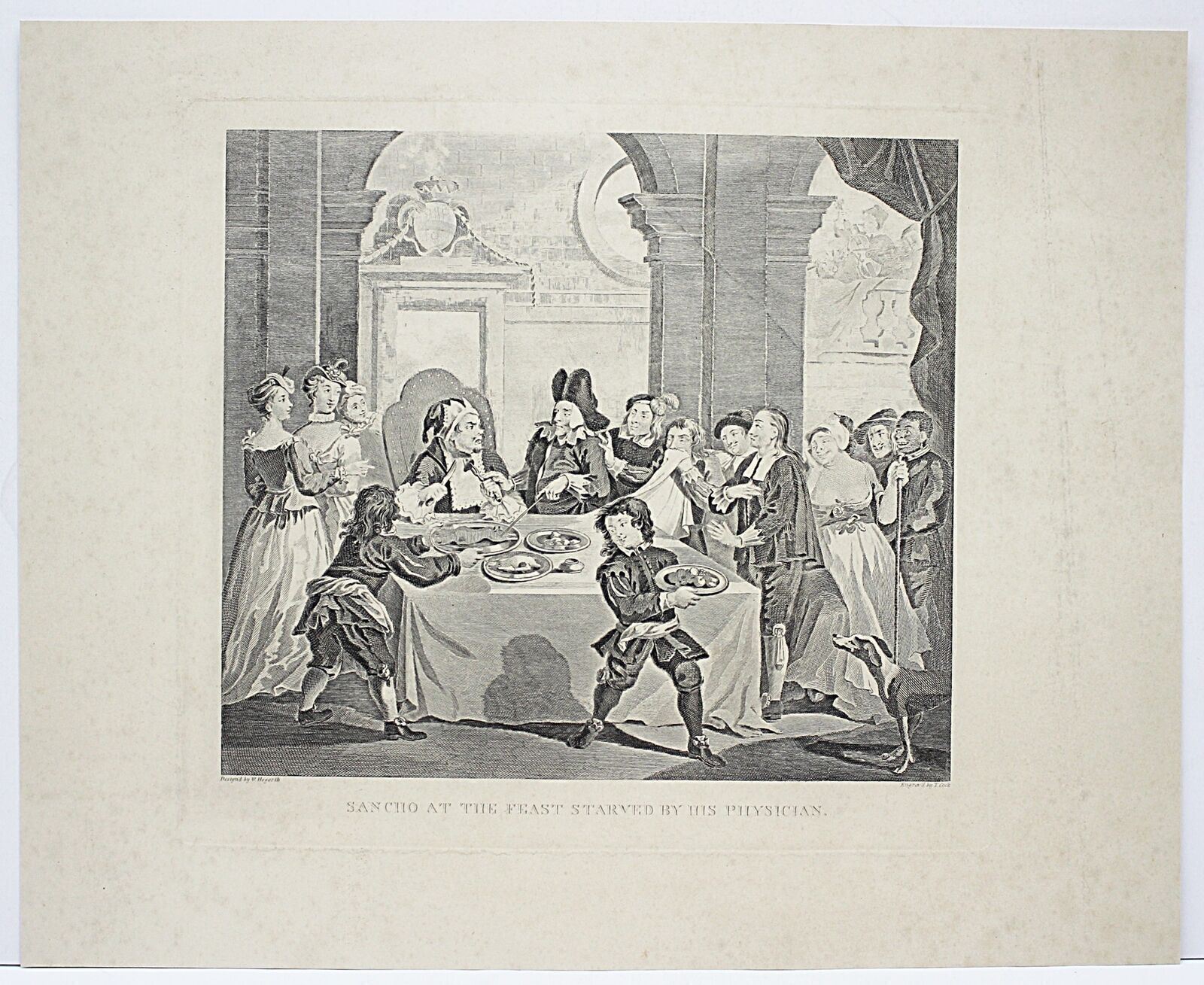 1820s/30s WILLIAM HOGARTH Engraved Print ‘Sancho at The Feast..’ London, England