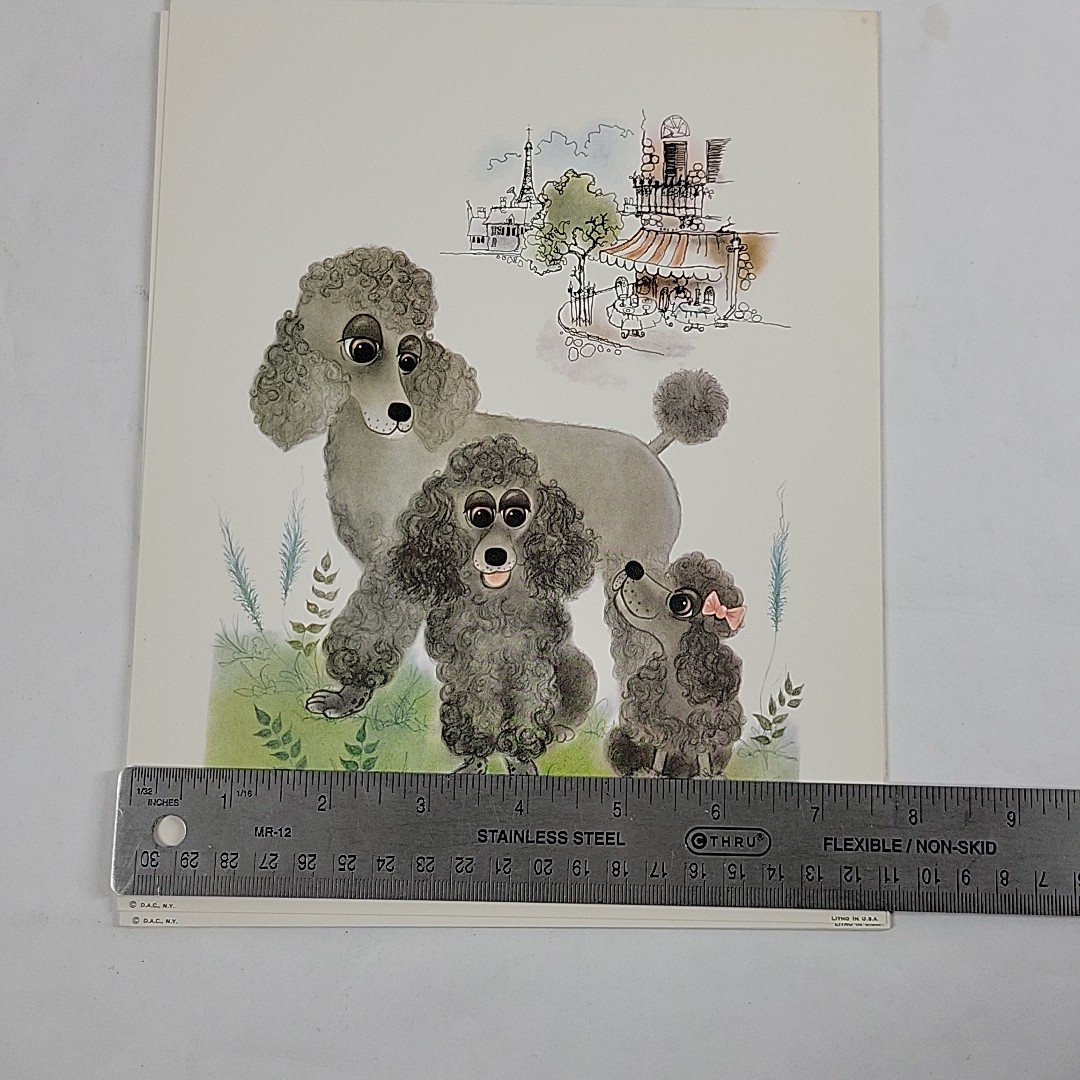 VTG George Buckett 1960s MCM French Poodles Paris Eiffel Tower Lithograph NOS