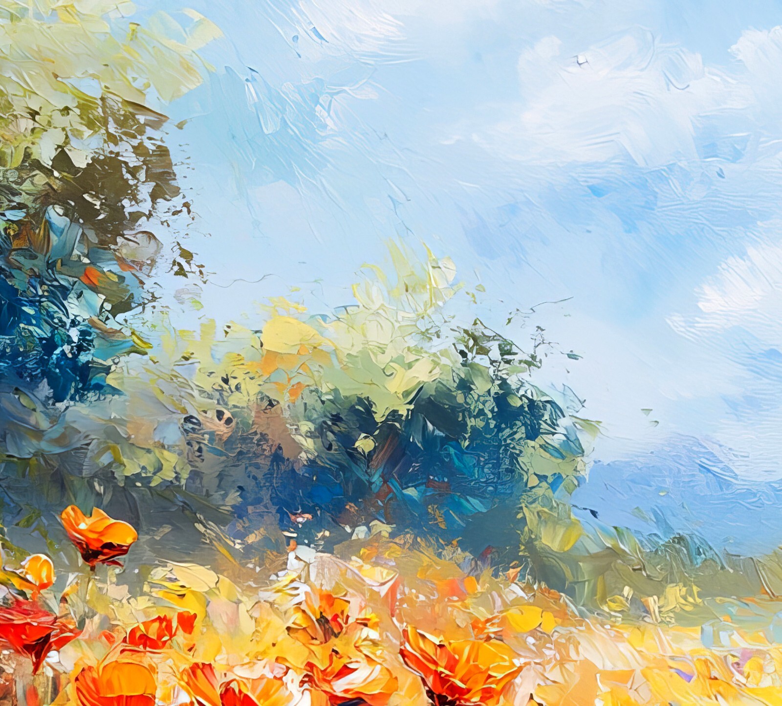 Sunlit Poppy Field 5″x7″ Print on Matte Paper | Radiant Nature Oil Artwork