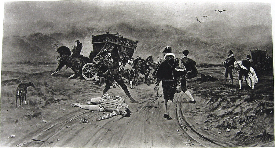 TWO SUITORS MEN FIGHT TO DEATH OVER WOMAN STAGECOACH ATTACKED ~ 1886 Art Print