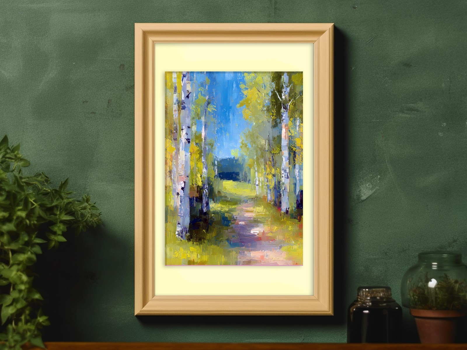 Birch Tree Woodland Path 5″x7″ Print on Matte Paper | Peaceful Forest Oil