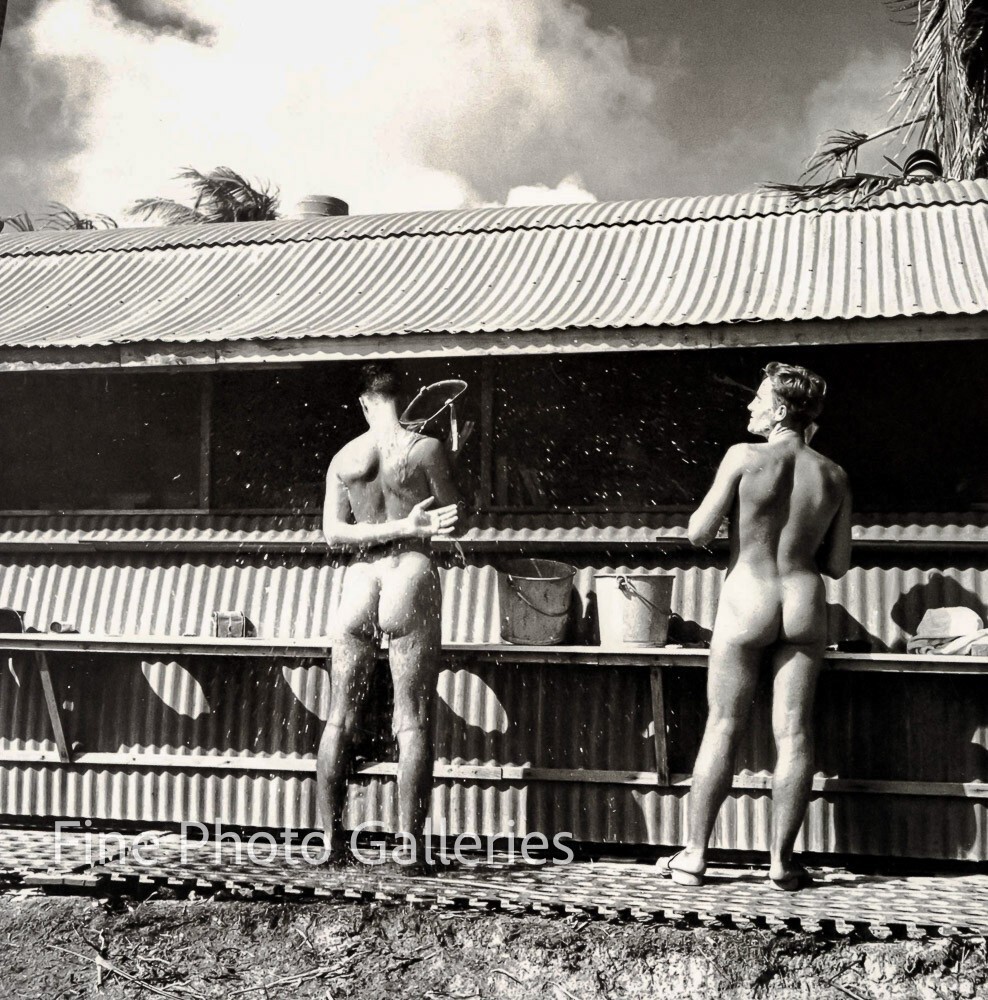 1944 U.S. NAVY Male Nude Men Bath Butt WWII South Pacific CHARLES JACOBS Photo