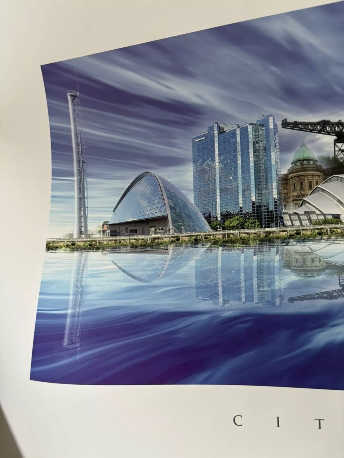 City of GLASGOW Skyline Print Wall Art University, Waverley, Armadillo 74 x 39cm