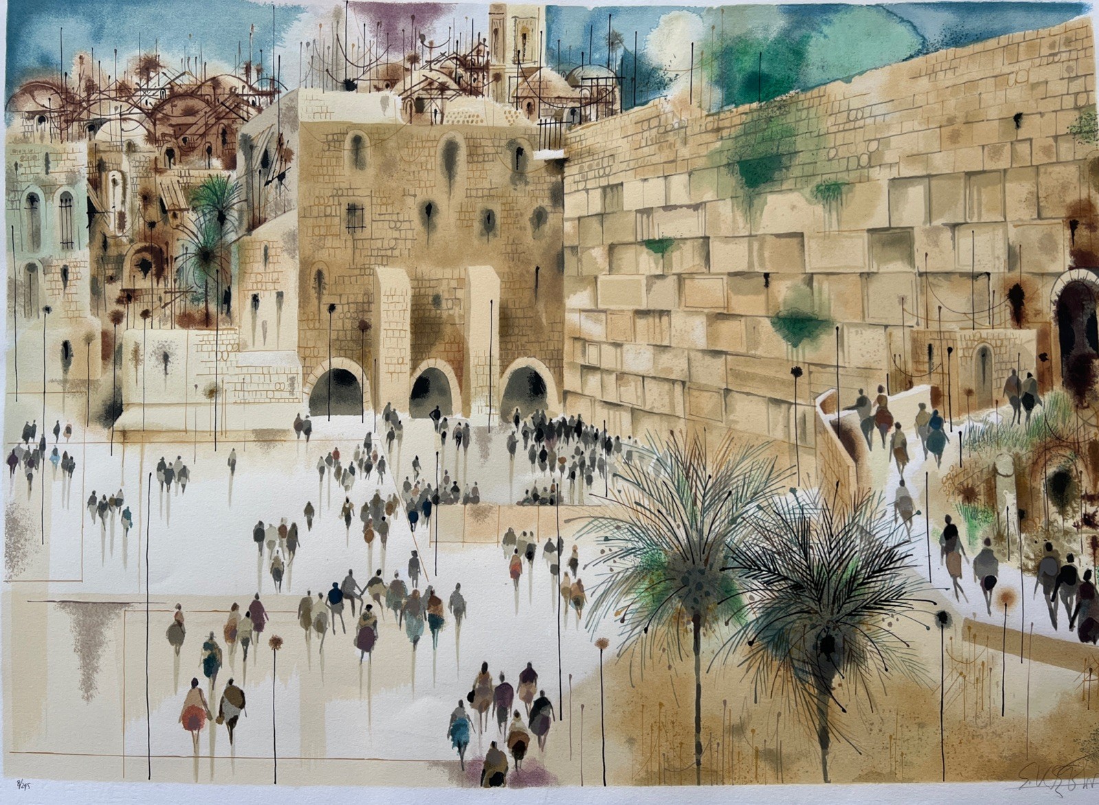 Shmuel Katz (Israel 1926–2010) Cotel, Jerusalem Vibrant Large Signed Serigraph