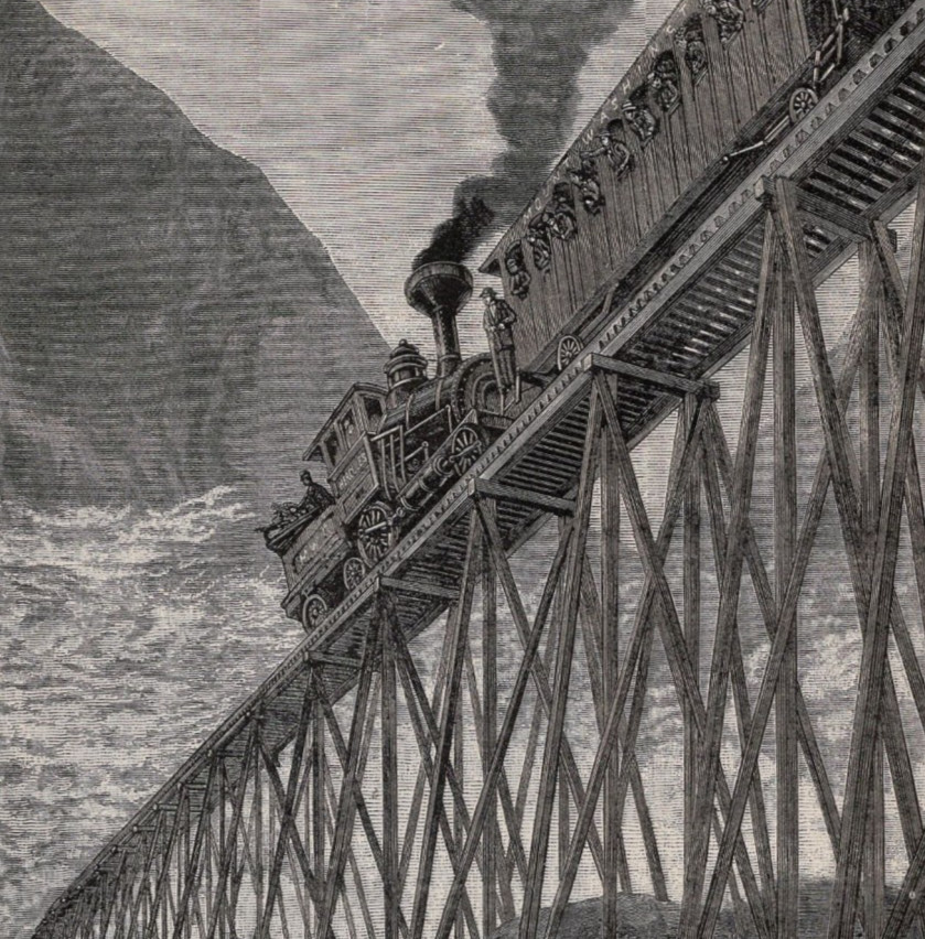 Mount Washington Cog Railway Train Elevated Track 1894 Antique Print