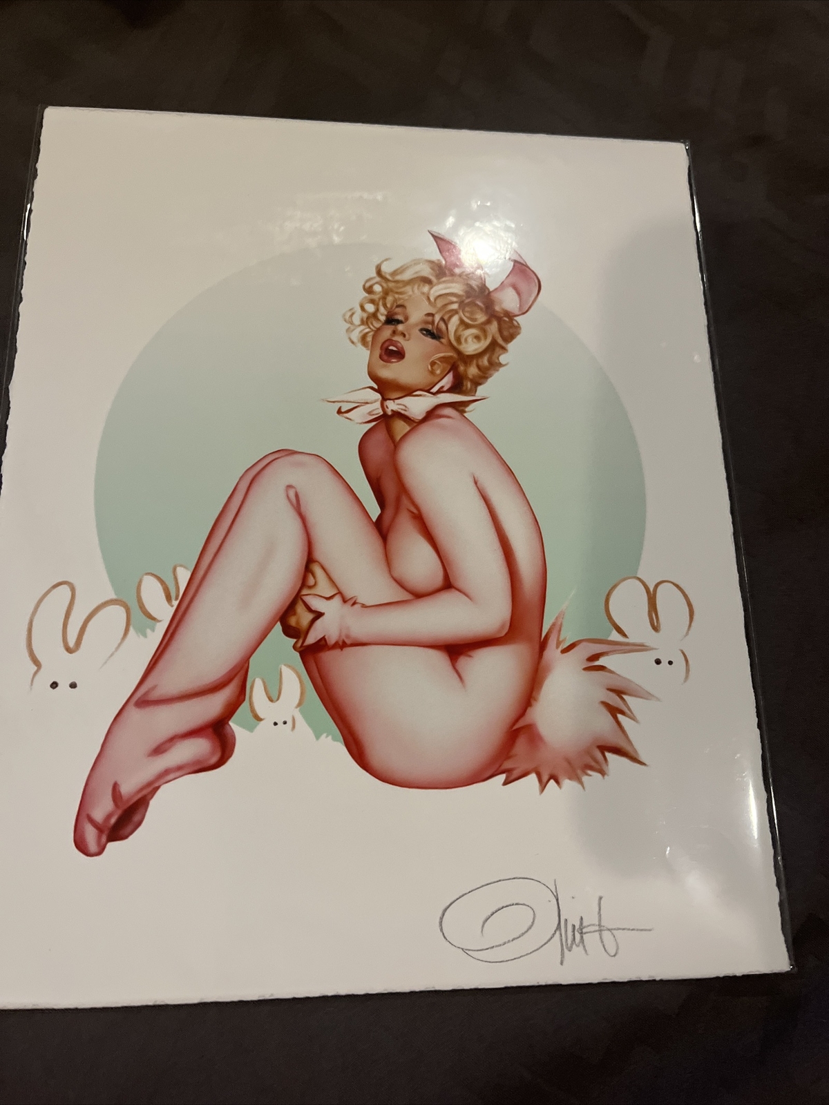 Signed Olivia De Berardinis Rhonda Ridley pinup art playboy W/COA 8×10