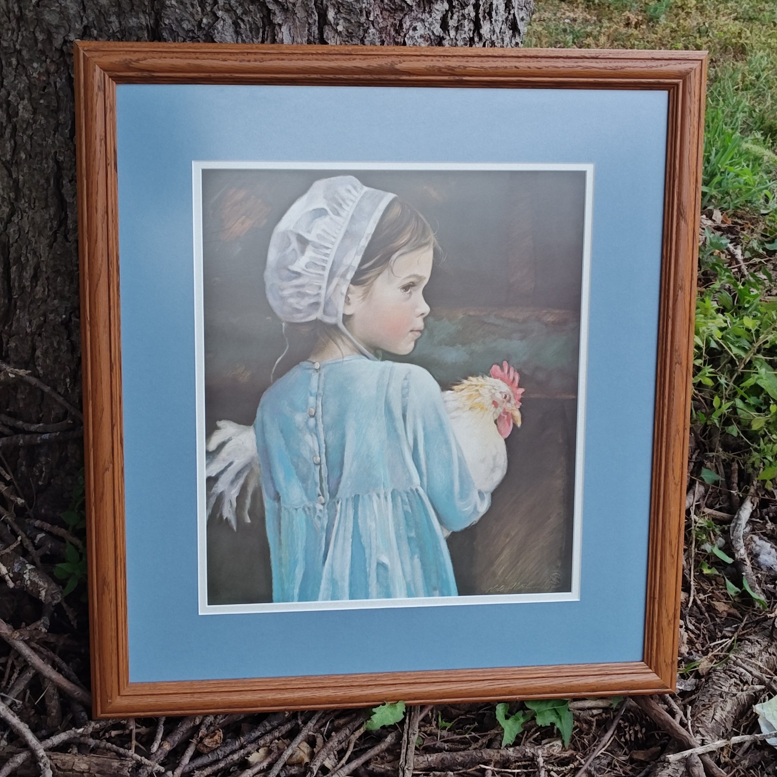 Nancy N.A. Noel Emma Amish Girl Seal Signed Lithograph Print Framed 23″x21″