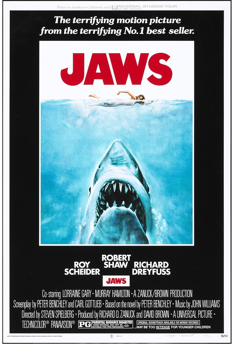 JAWS Roger Kastel Signed Movie Screenprint 2018 xxx/280 MONDO Not a 1 Sheet