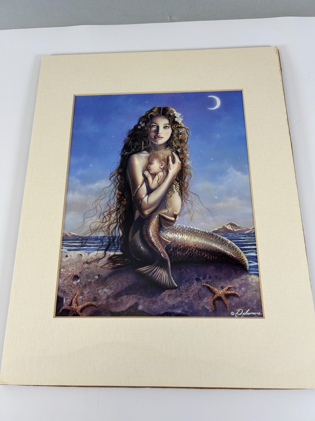 Mermaid And Child 9.5″ x 7.5″ Art Print Matted 11″ x 14″ David Delamare Preowned