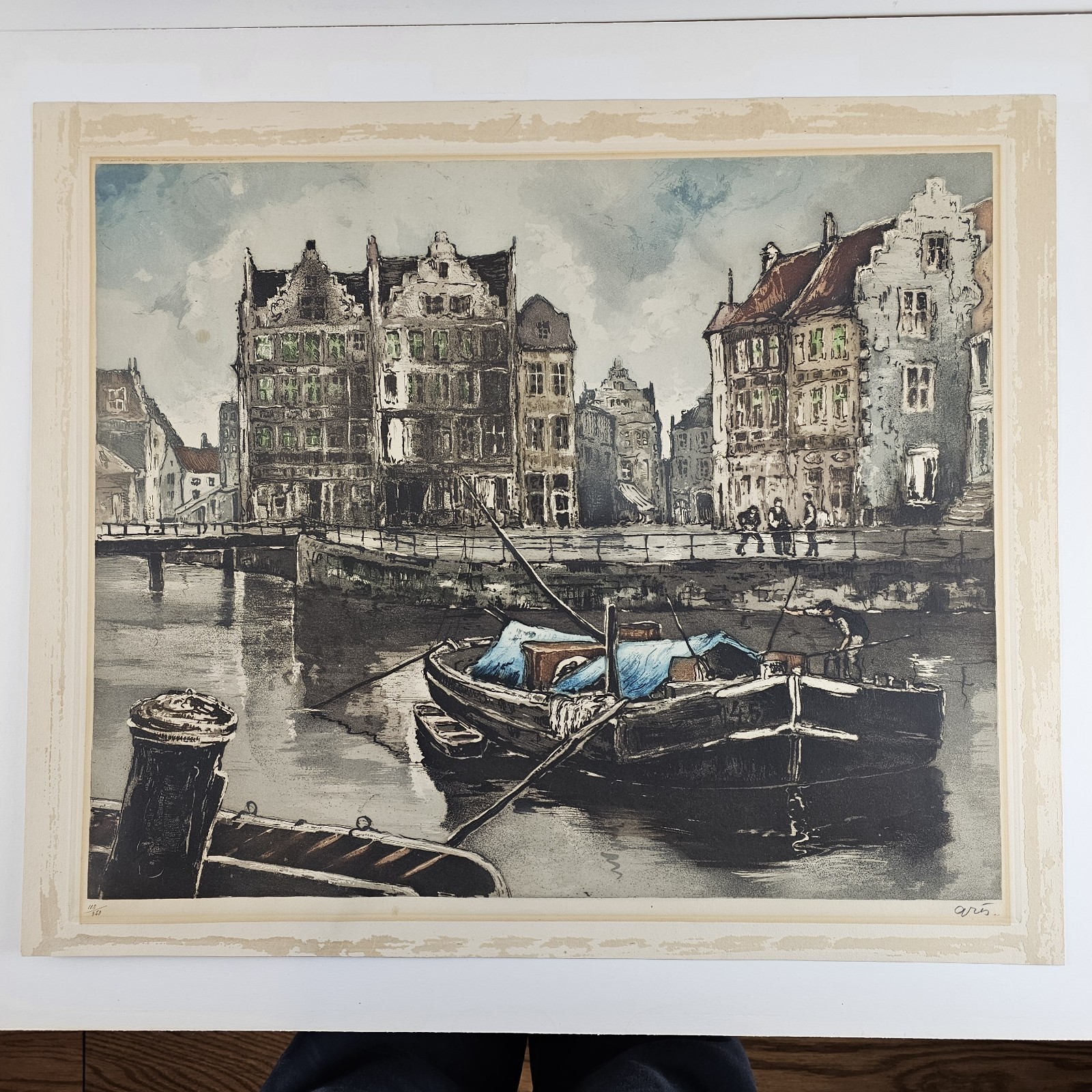 Vintage Illegibly Signed Limited Edition Watercolor Etching 25.5×21.25 Art
