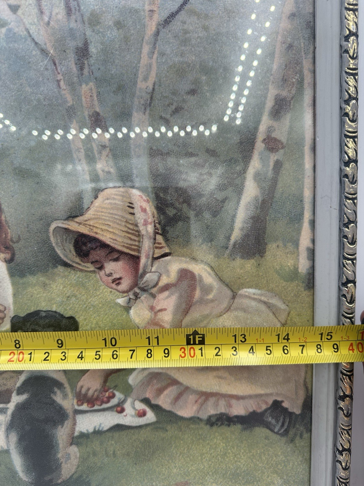 Litho Art Print Victorian Children Playing Tea Party Framed