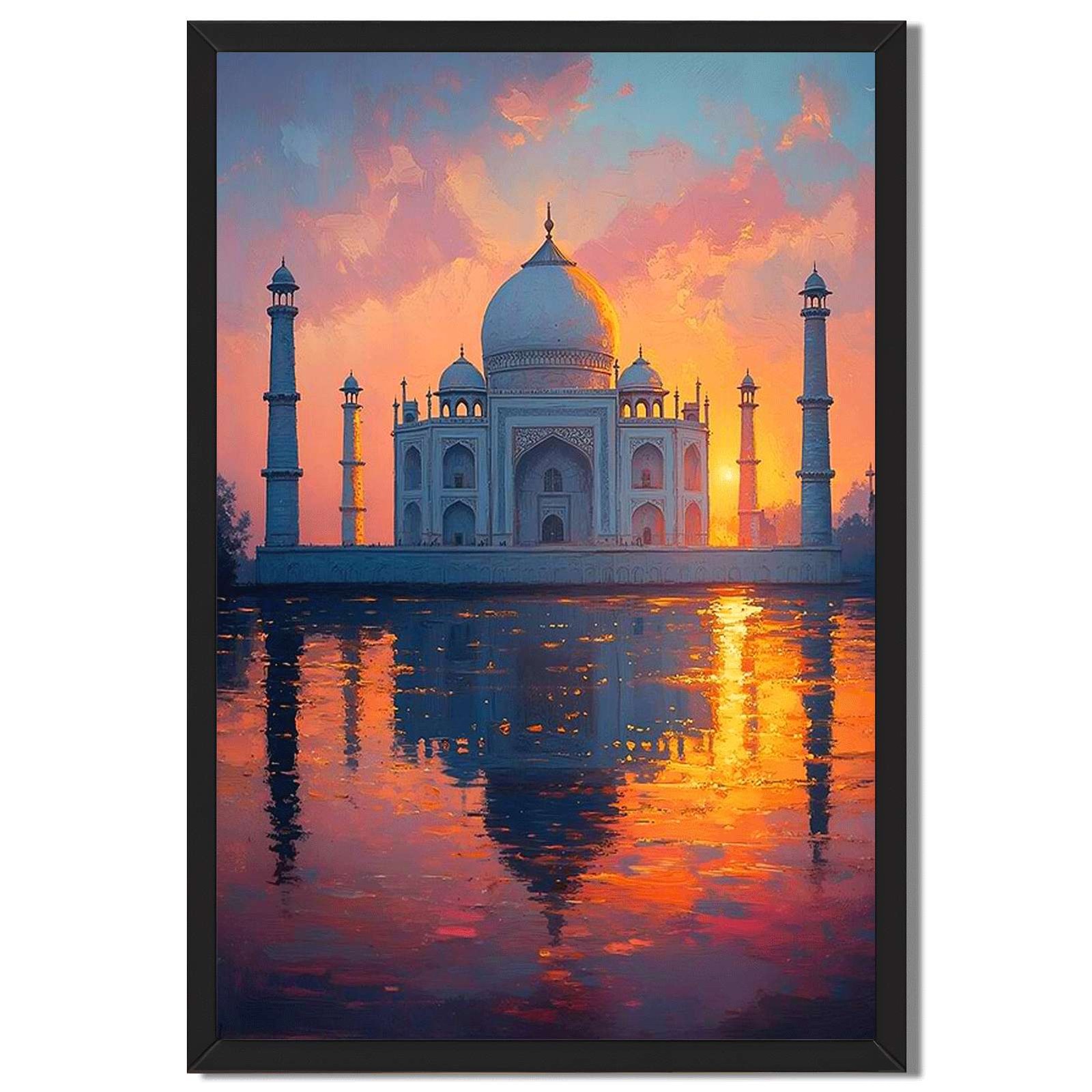 Taj Mahal Sunset Reflection Framed Canvas Print Wall Art