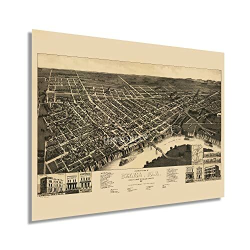 1887 Selma Alabama Map Poster – Old Map of Selma City Dallas County AL Wall Art