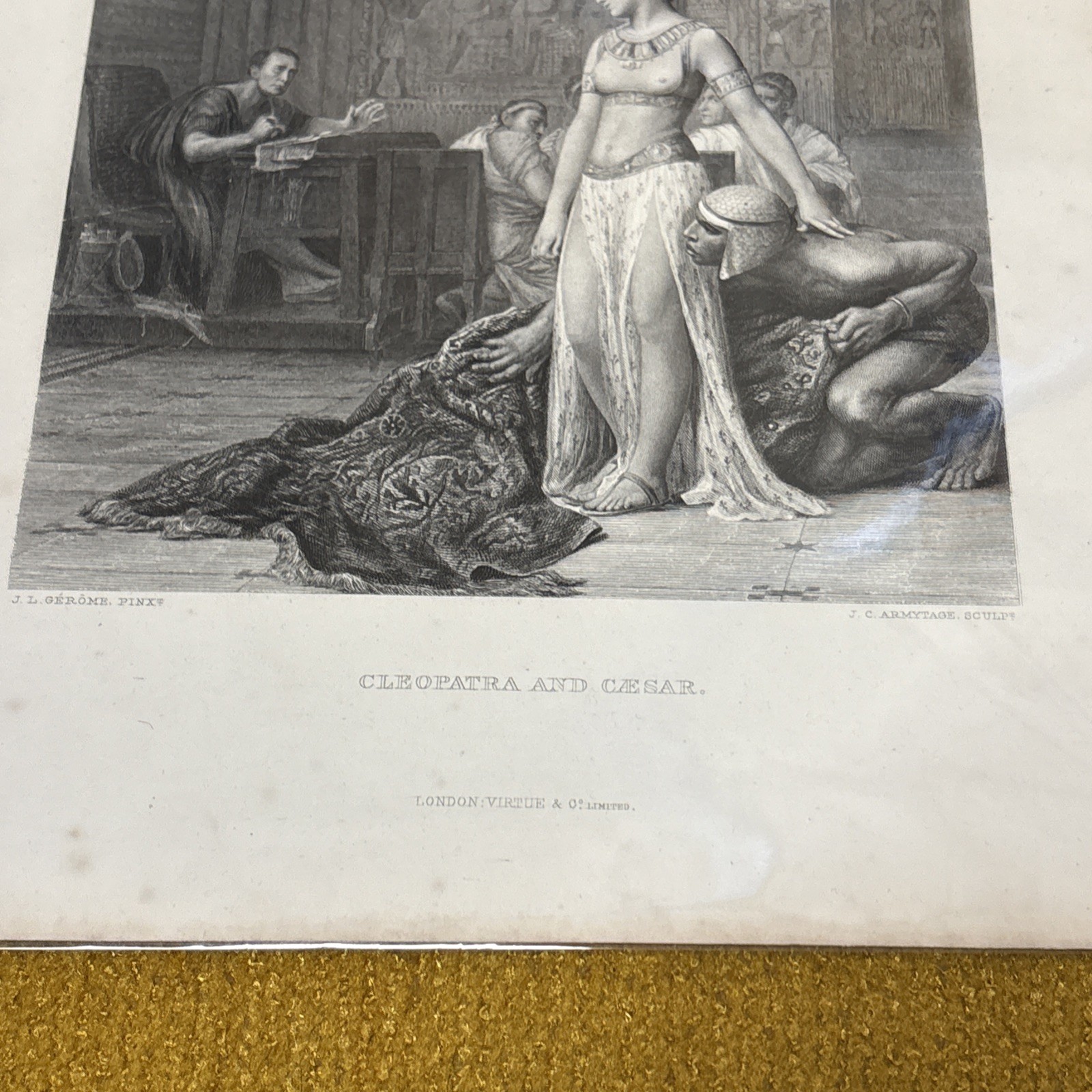 ANTIQUE ORIGINAL B/W ENGRAVING-CLEOPATRA AND CAESAR- 1870 London:VIRTUE @ Co
