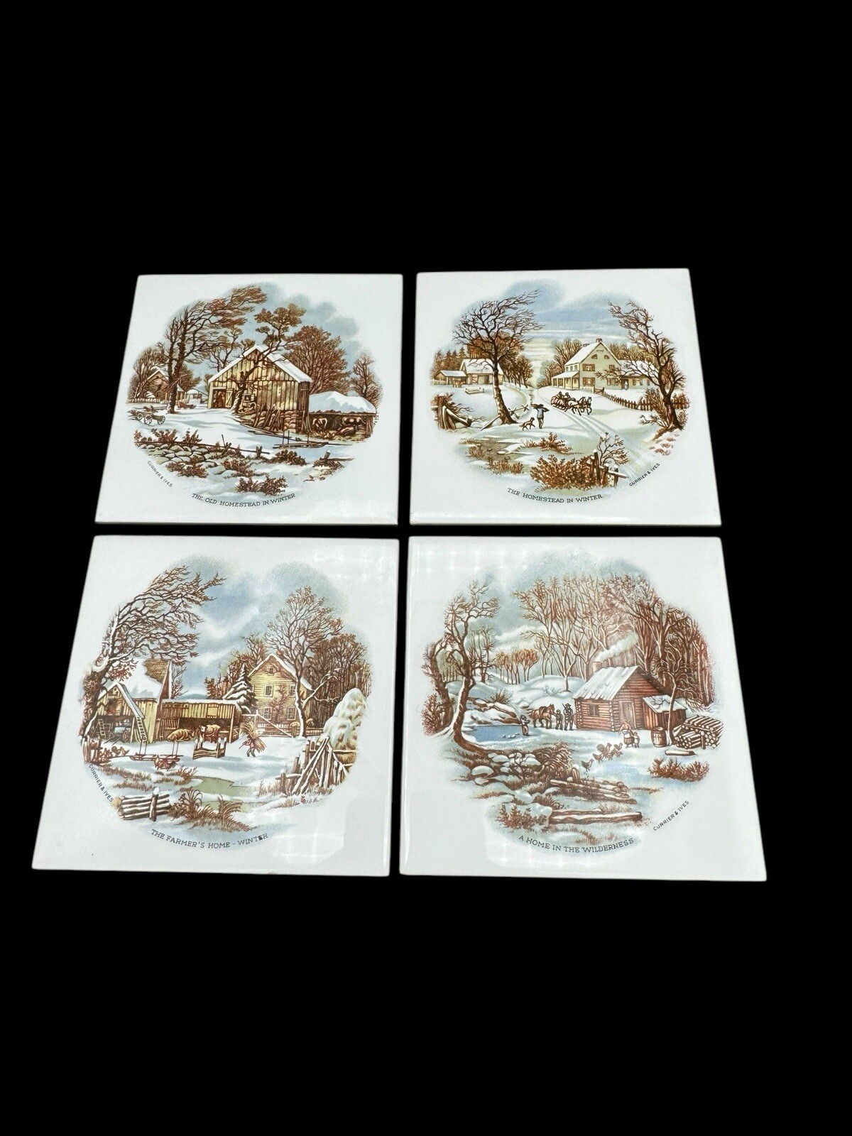 Currier and Ives Wall Tile American Homestead Series Seasons 4 Set MCM Vintage