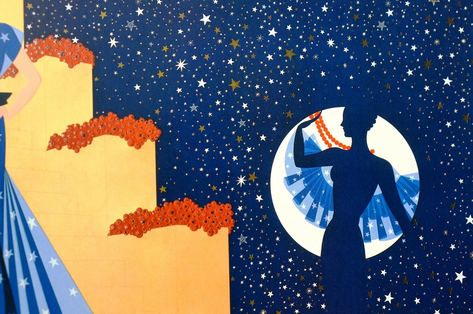 Erte 1991 STAR SPANGLED STARRY NIGHT PATRIOTIC Matted Art Deco Fashion Print