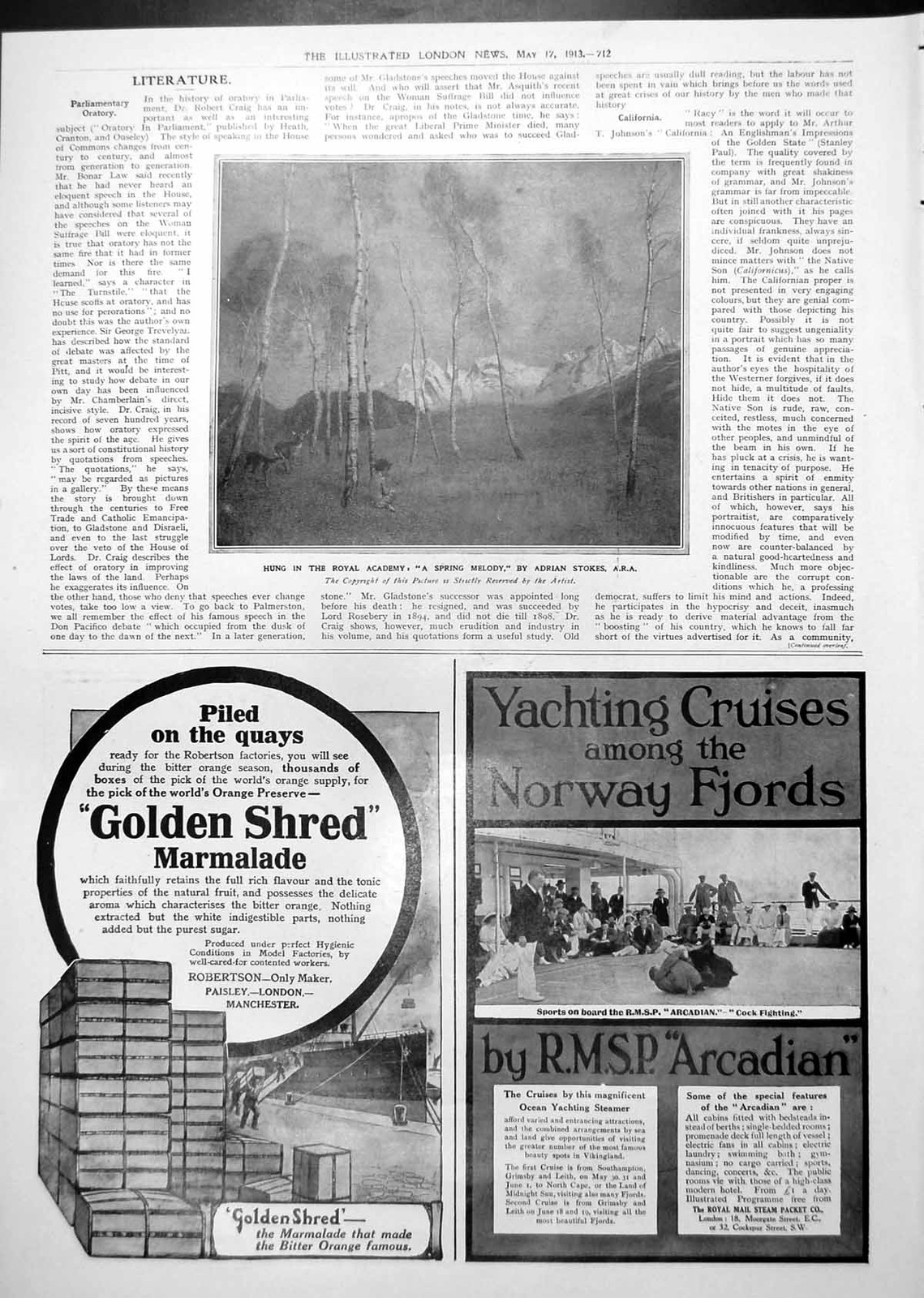Antique Old Print Hung Royal Academy A Spring Melody Adrian Stokes Trees 1913