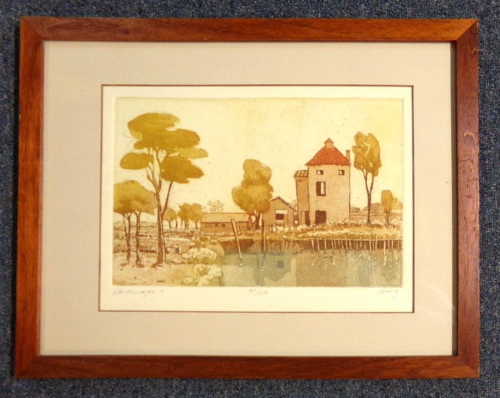 Arts & Crafts Signed Numbered Wong Tinted Etching Landscape I
