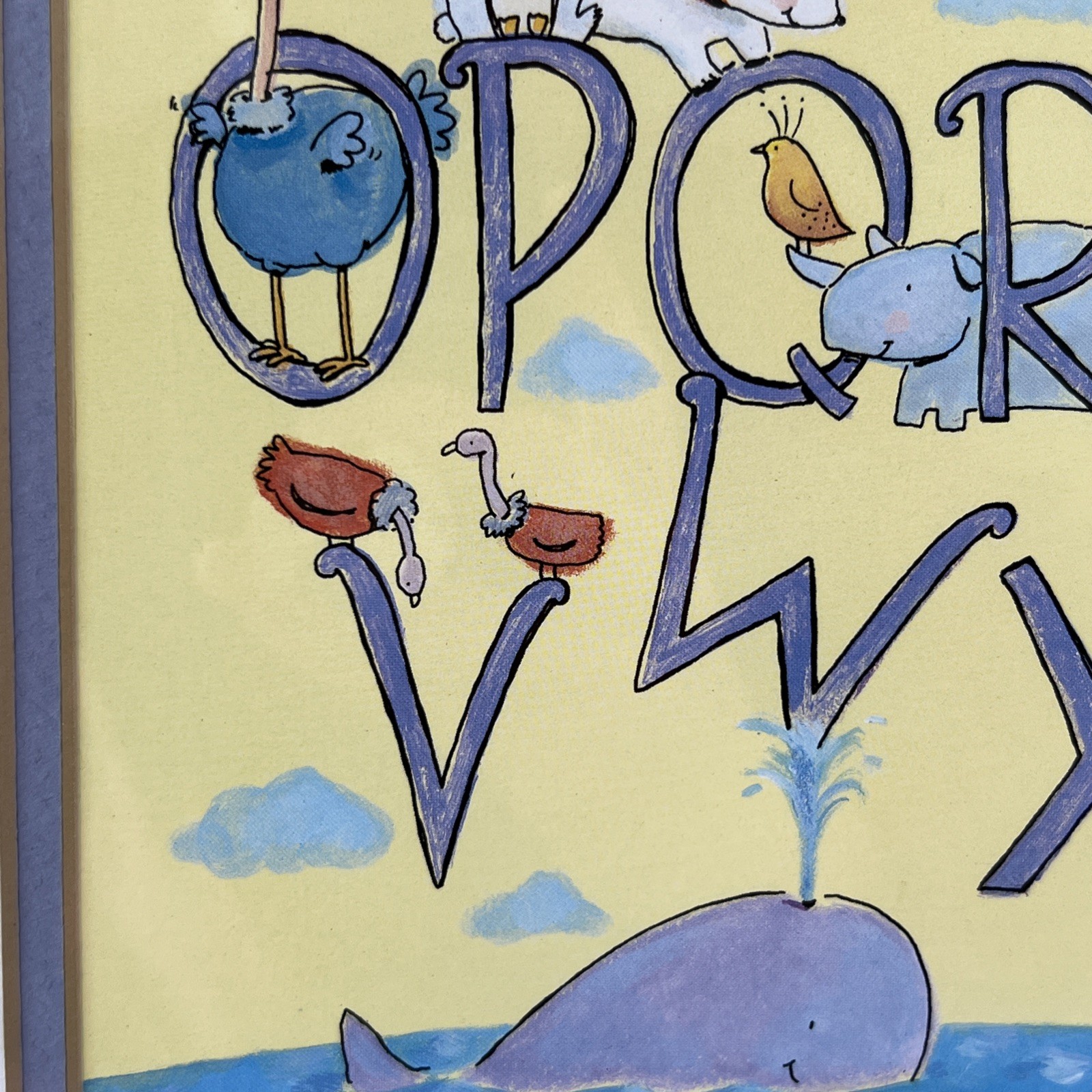 Vtg Alphabet Print Whimsical Animals Framed Matted Educational Joyful Children