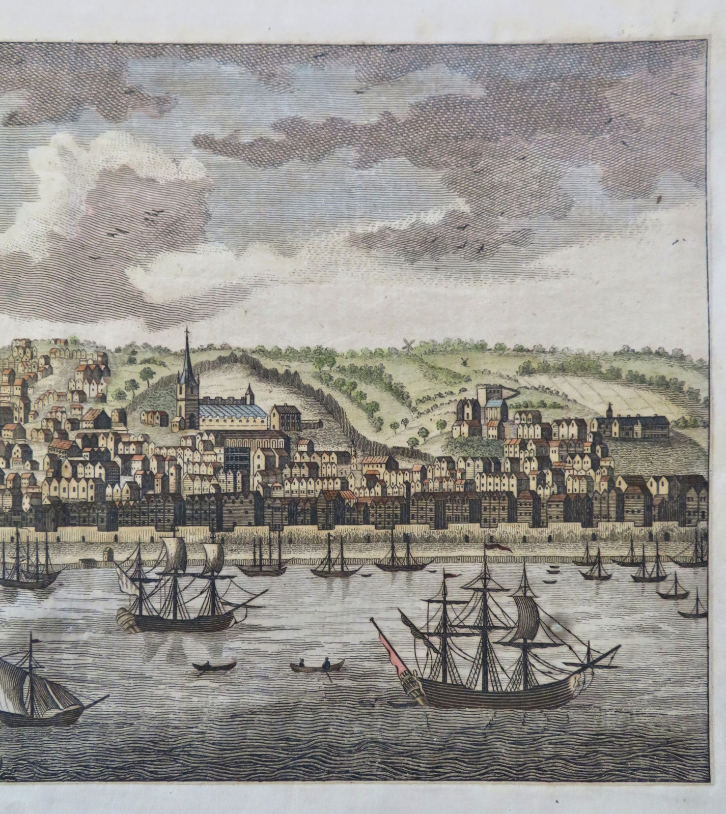 Newcastle Upon Tyne English City Panoramic View c 1780 hand colored lovely print