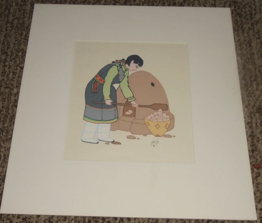 Silk Screen Print Zuni Pueblo New Mexico Artist KAI SA Lady Cook VTG FREE SHIP
