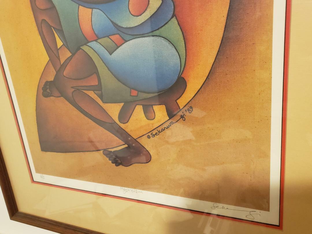 AFRICAN MYSTICISM print by SEKARWAGI ??? signed Art framed in wood finish glass