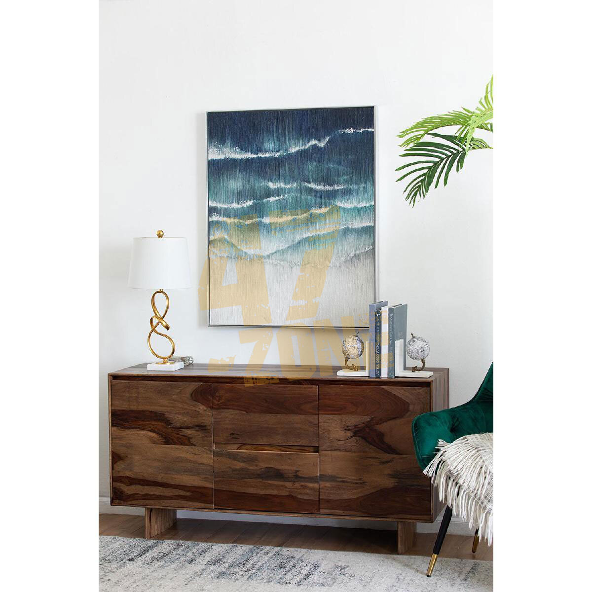 Framed Gesso Canvas Wall Art Decor Blue Cream Indoor Outdoor Living Dining Room