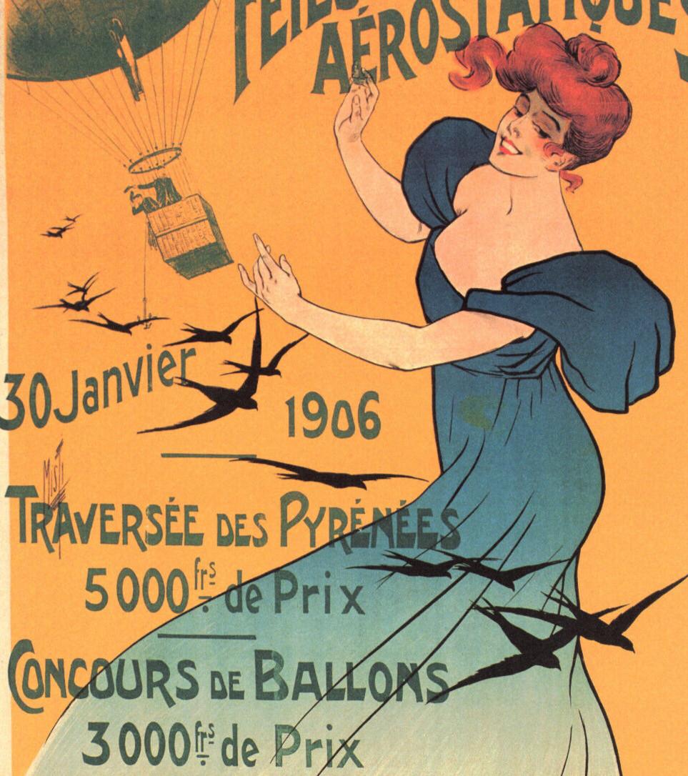 2000 Vintage Plane Print 1906 French Balloon Poster France Hot Air Aviation