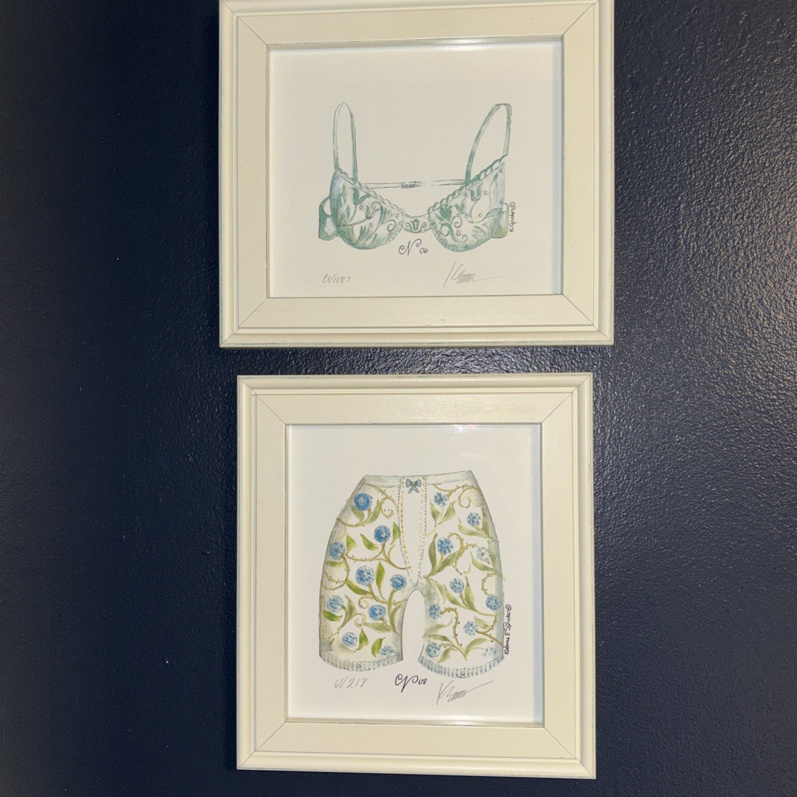 Kolene E Spicher Lingerie Framed Art Prints 2Signed Numbered Blue Green Set Of 2
