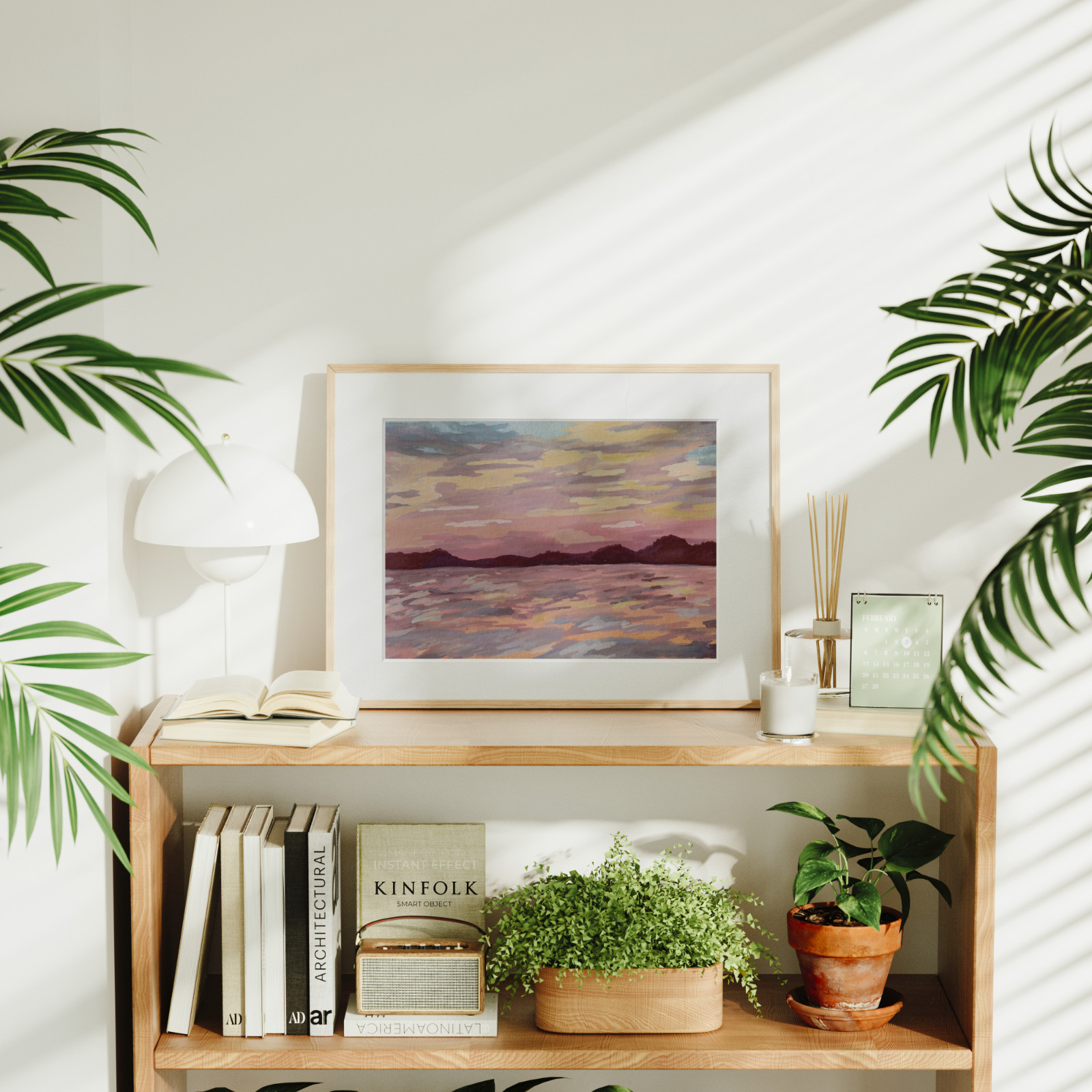 Pastel Pink Sunset Fine Art Print | Gouache Landscape Painting Original Artwork