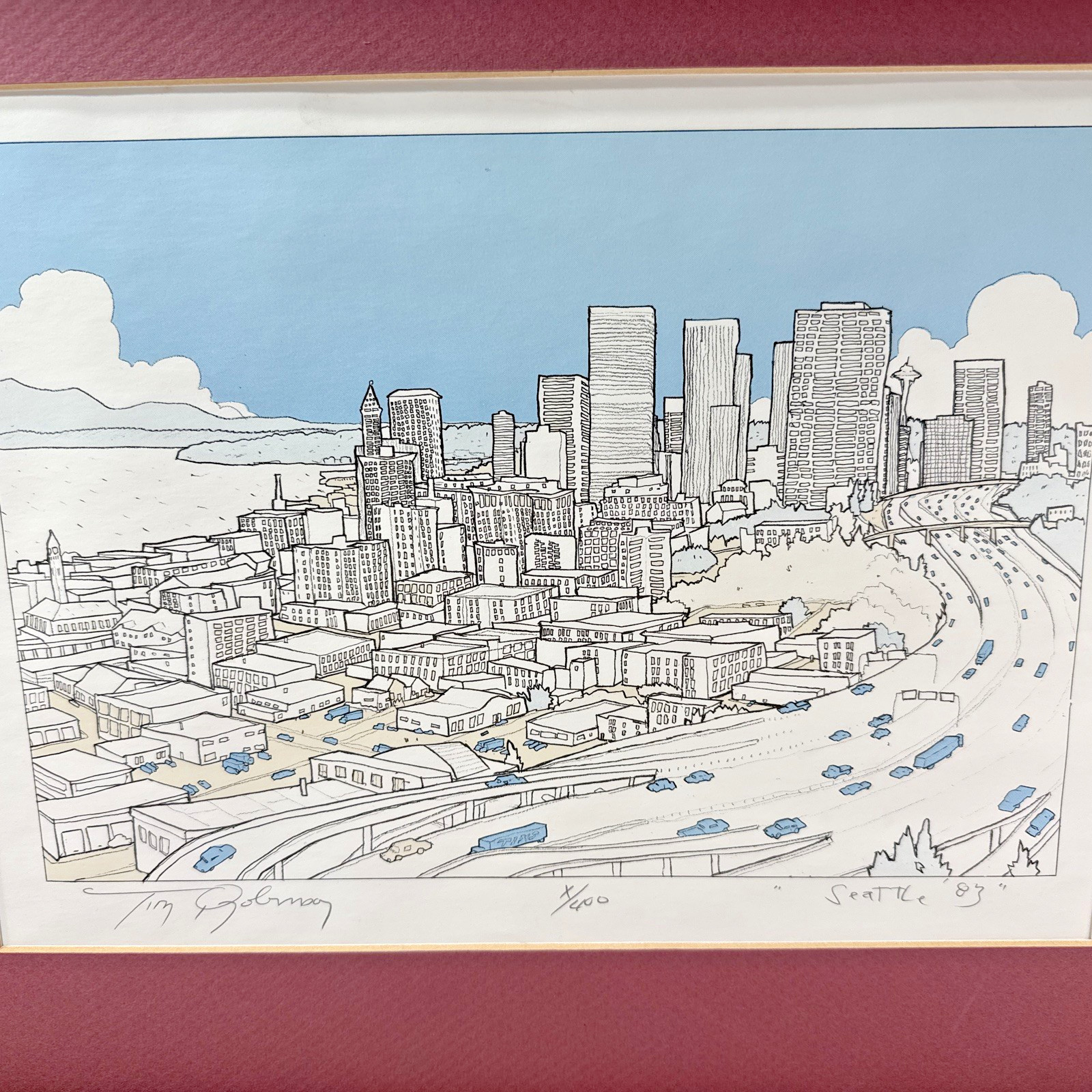 Vtg 1983 Tim Robinson Numbered Signed in 15×19″ Frame Print Seattle Wa NO Glass
