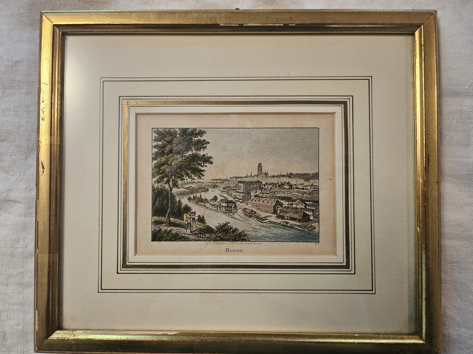 H F Leuthold Antique Hand Colored Copper Engraving of Berne Switzerland [1830]