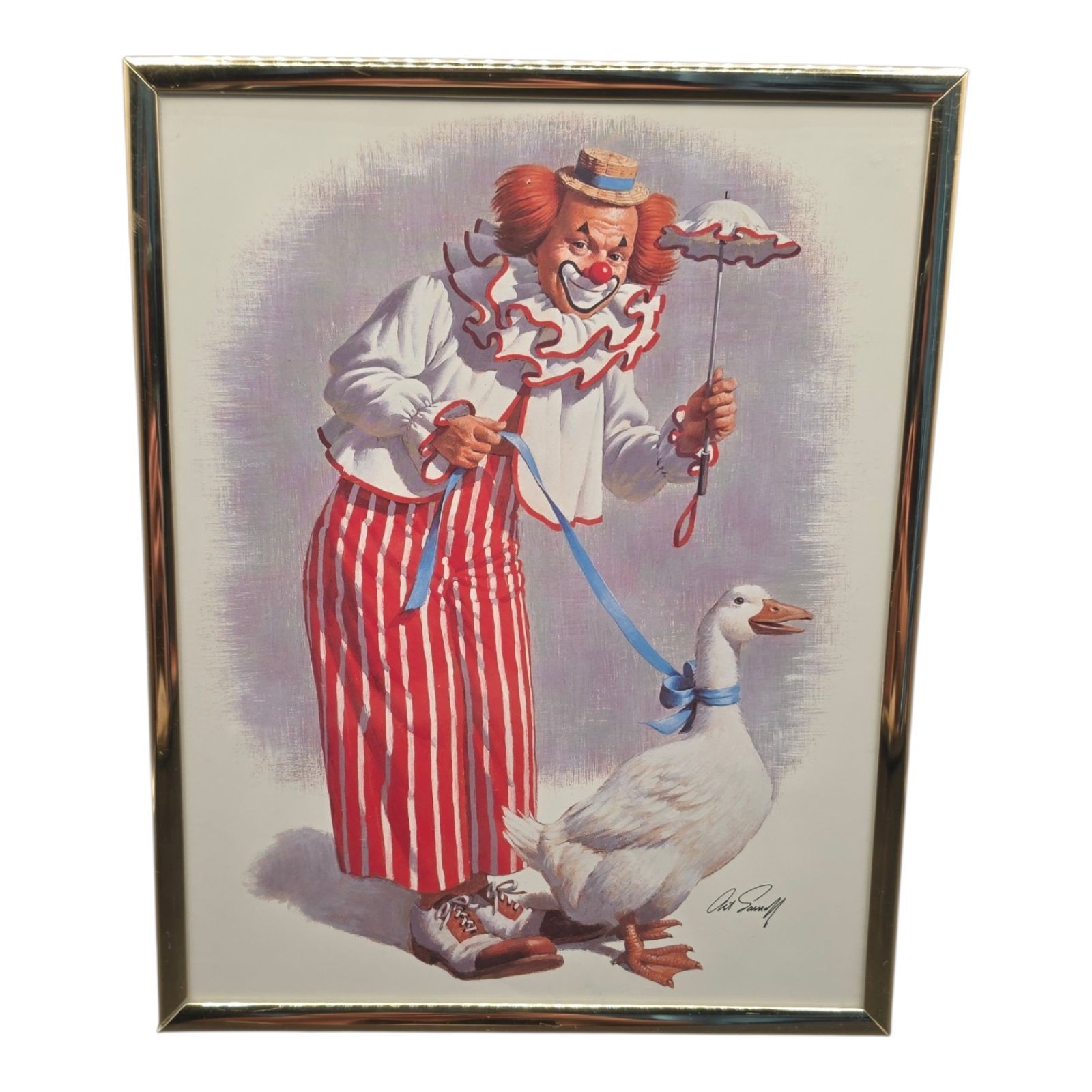 Arthur Sarnoff Signed Vintage Clown And Goose Framed Print 8×10